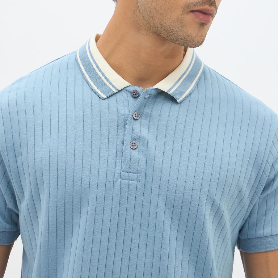 Men's Light Powder Blue Polo Neck Casual T-Shirt, Mid Blue, large image number null