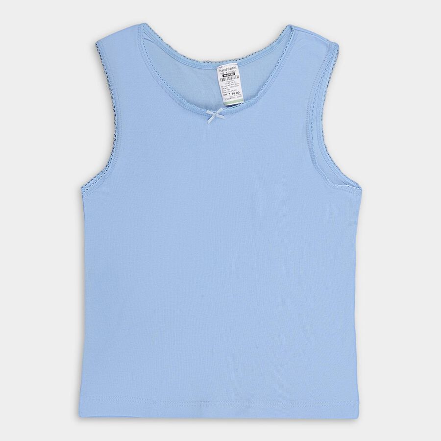 Girls' 100% Cotton Spaghetti Vest, Light Blue, large image number null