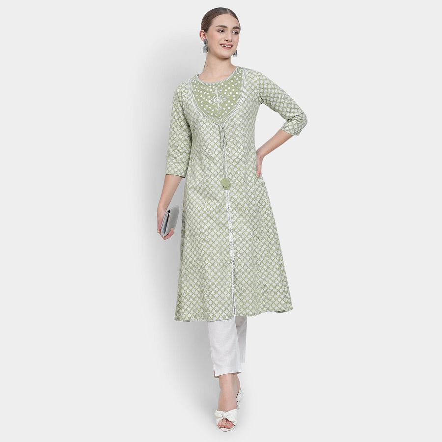 Ladies' 100% Cotton Kurta, Light Green, large image number null