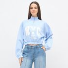 Women's Light Powder Blue Mock Neck Casual Sweatshirt, हल्का नीला, small image number null