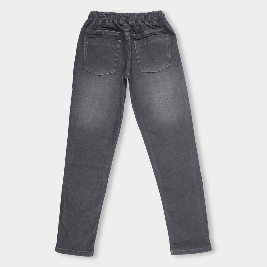 Boys Charcoal Grey Regular Fit Elastic Waist Jeans, Light Grey, large image number null