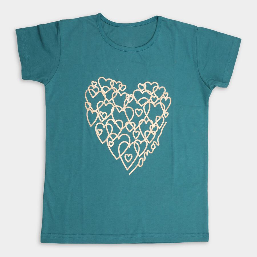 Girls' T-Shirt , गहरा हरा, large image number null