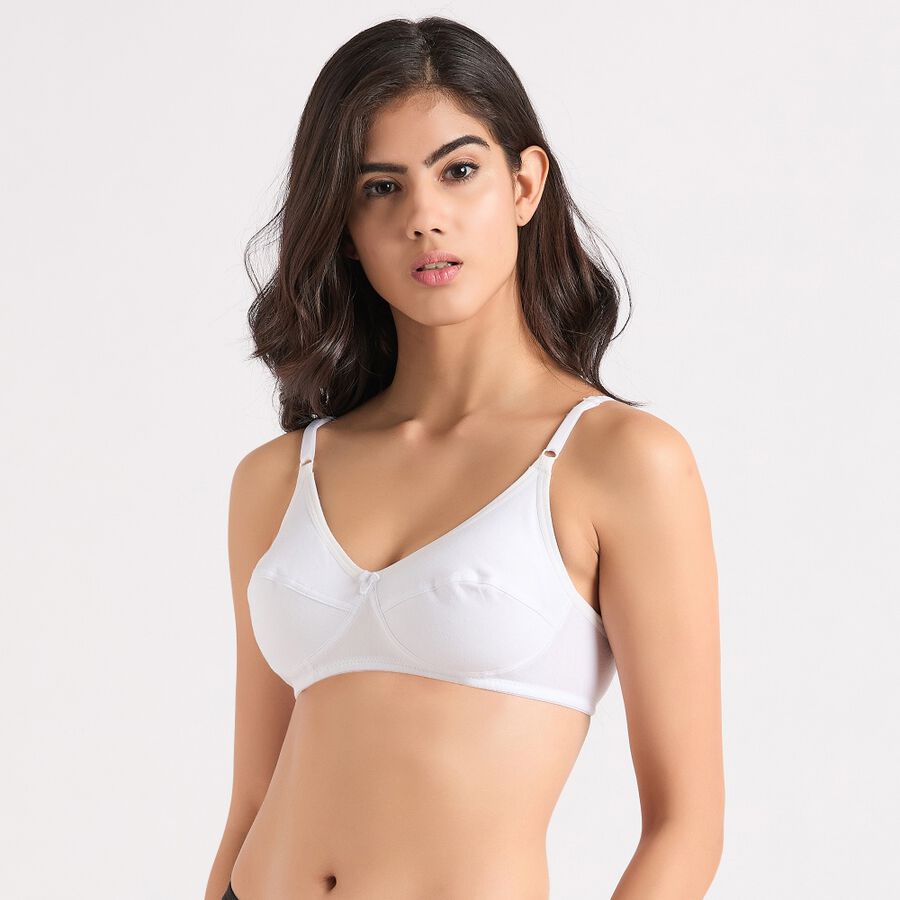 Ladies' 100% Cotton Non-Padded Bra, White, large image number null