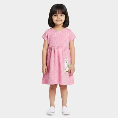Girls' Lilac Polka Dot Printed Fit and Flare Frock