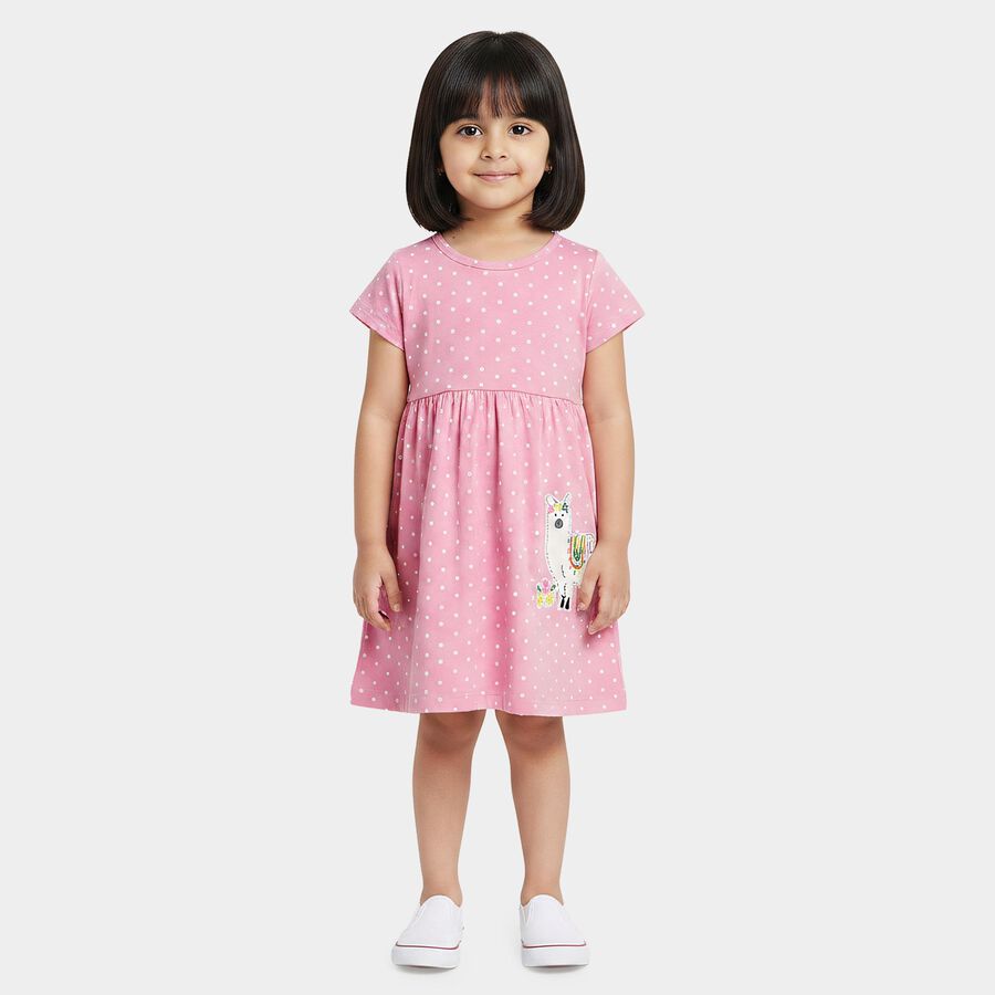 Girls' Lilac Polka Dot Printed Fit and Flare Frock, लाइलेक, large