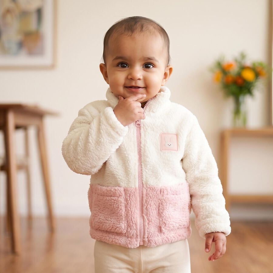 Infants' Light Pink High Neck Zip-Up Sweatshirt, Light Pink, large