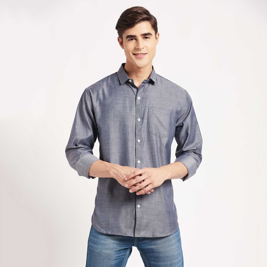 Solid Casual Shirt, Dark Grey, large image number null