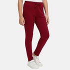 Girls' Red Slim Fit Solid Cotton Blend Legging, लाल, small