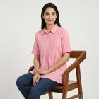 Women's Pink Collar Neck Solid A-Line Kurti, Light Pink, small