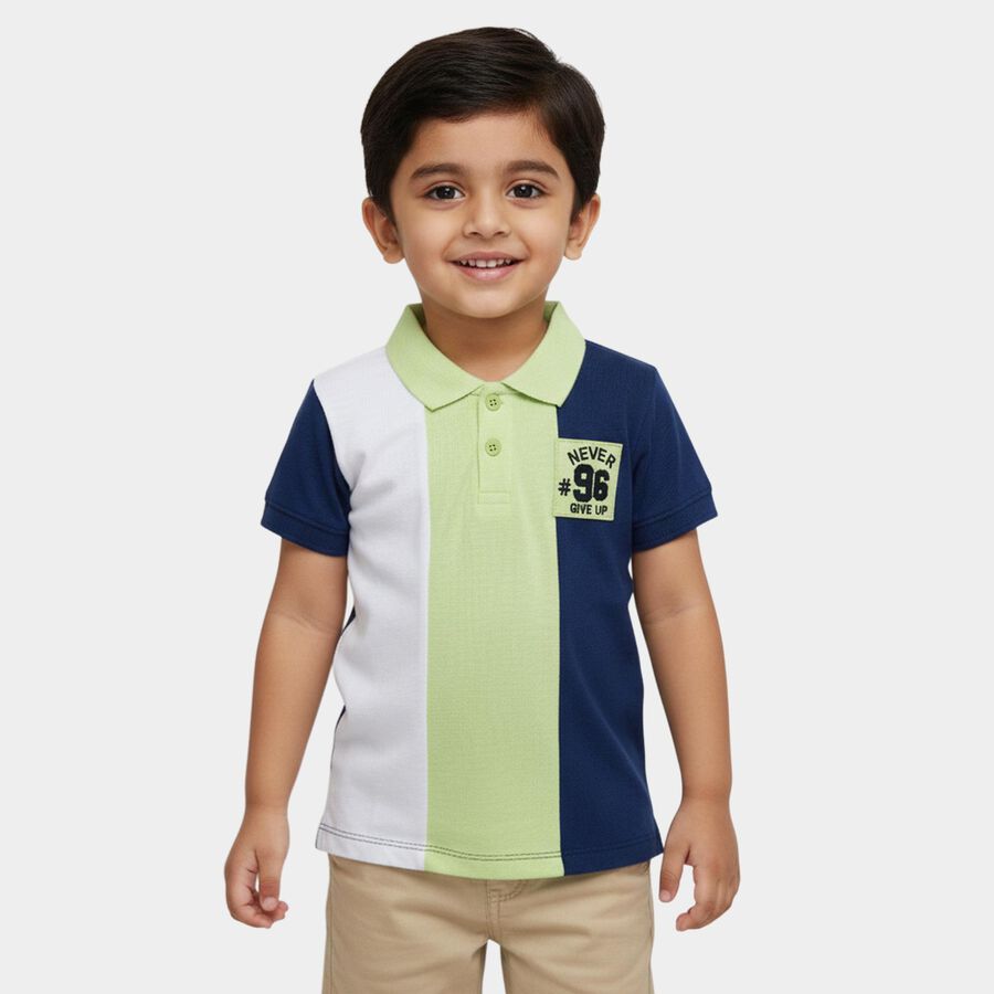 Boys Navy Blue Cotton Polo Collar Preppy T-Shirt, नेवी ब्लू, large