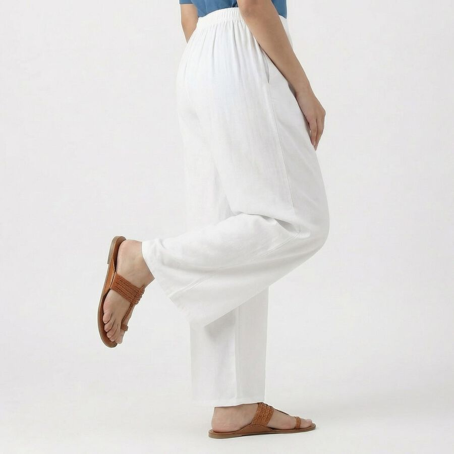 Women's White Wide-Leg Elastic Waist Palazzos, सफ़ेद, large