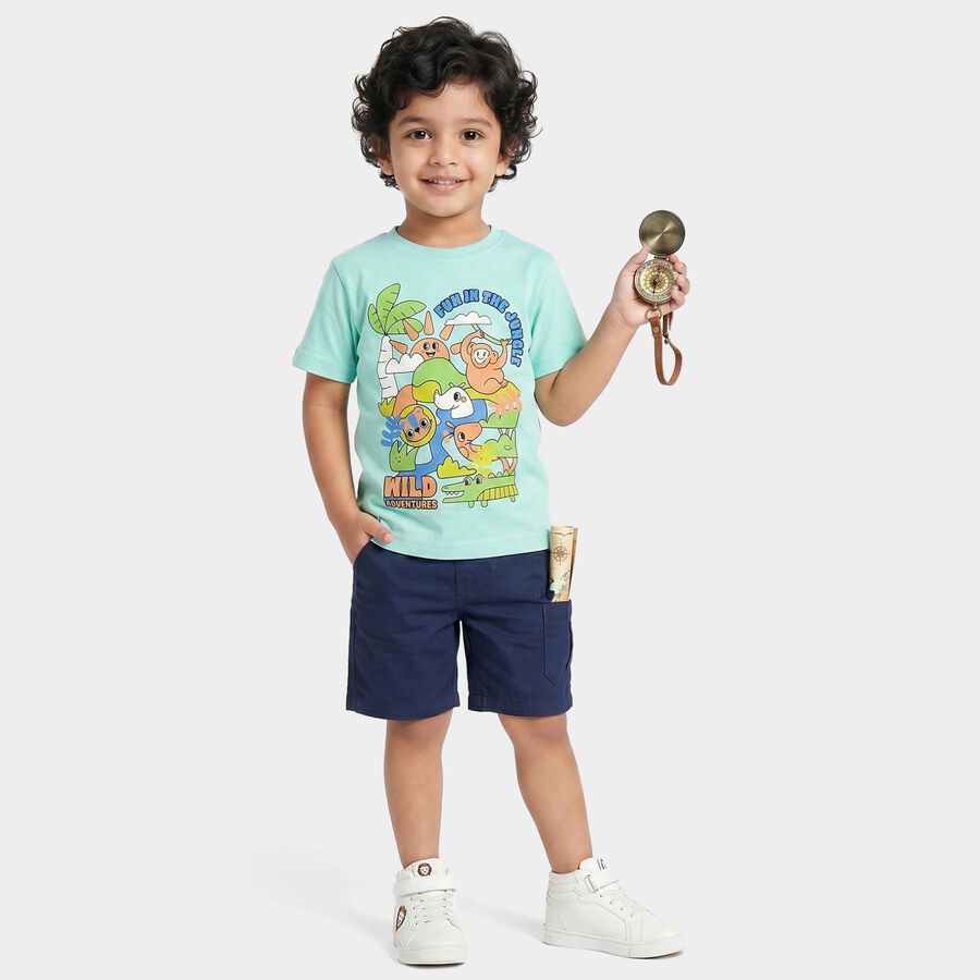 Boys Light Blue Cotton Round Neck Regular Boys T-Shirt, Light Blue, large