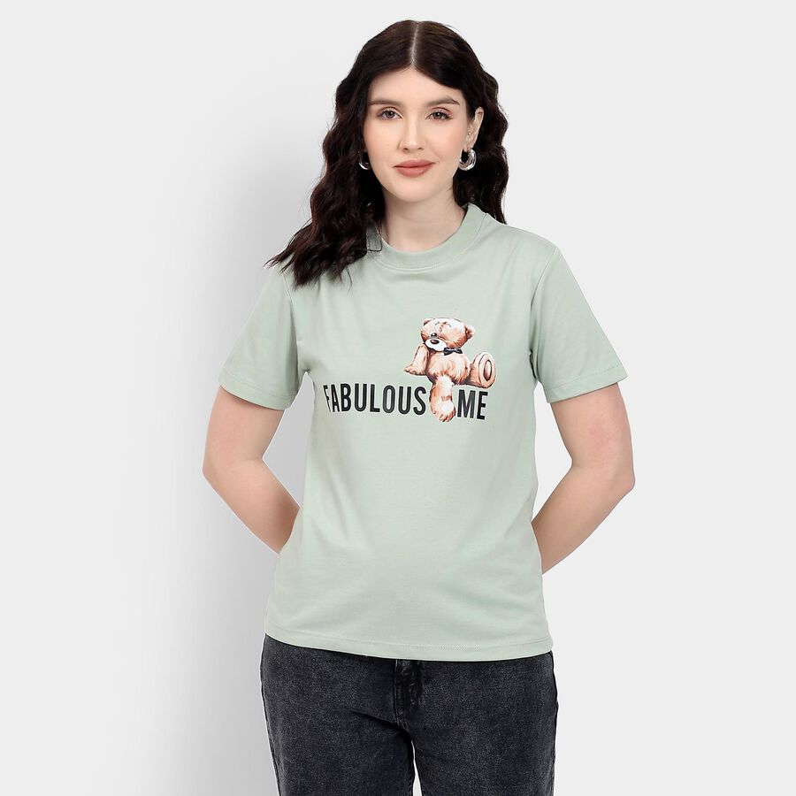 Ladies' Round Neck T-Shirt , हल्का हरा, large