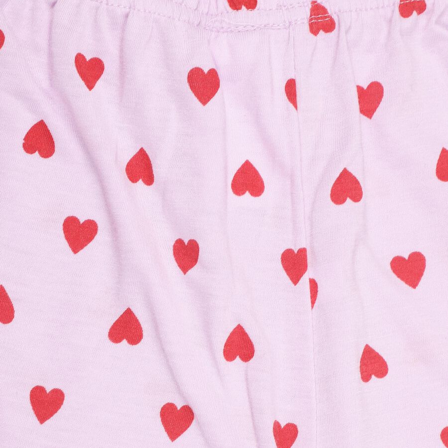 Girls' Light Pink Heart Printed Regular Fit Pyjama, लाइलेक, large image number null
