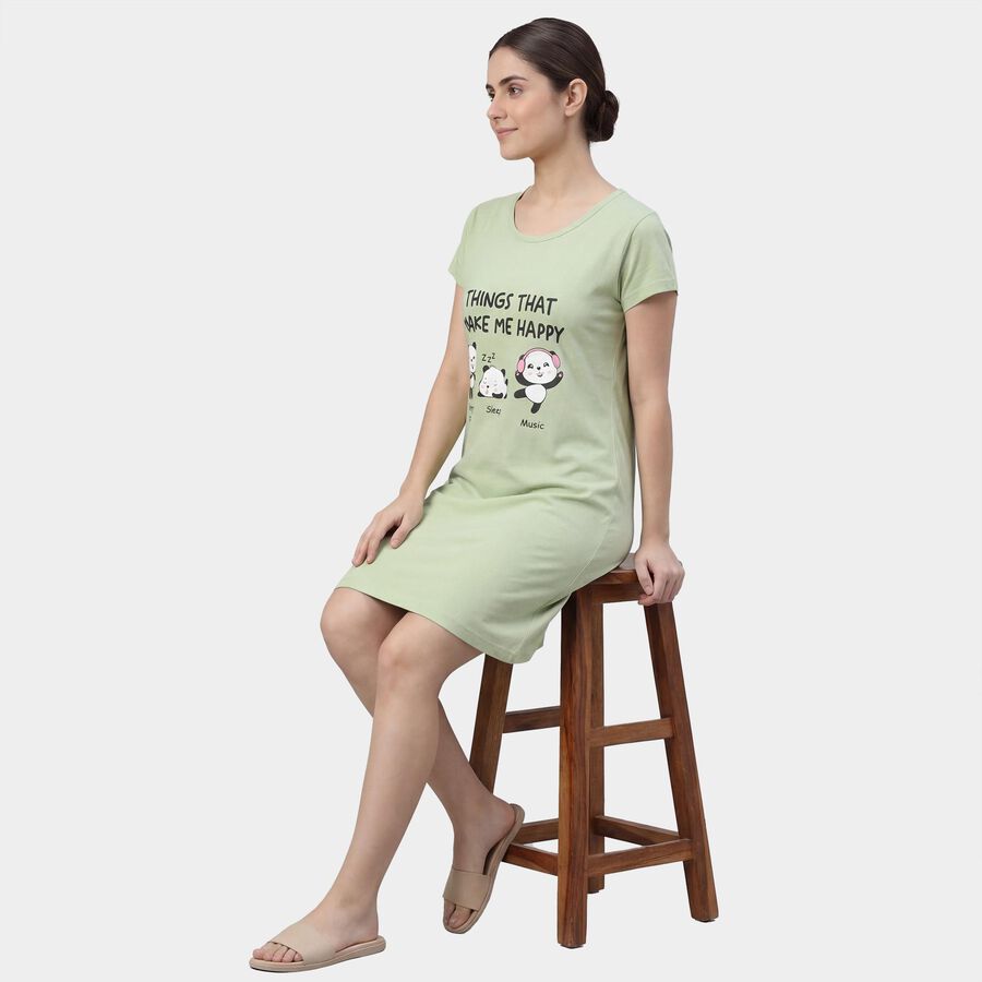 Women's Light Green V-Neck Floral Print Nighty, Light Green, large