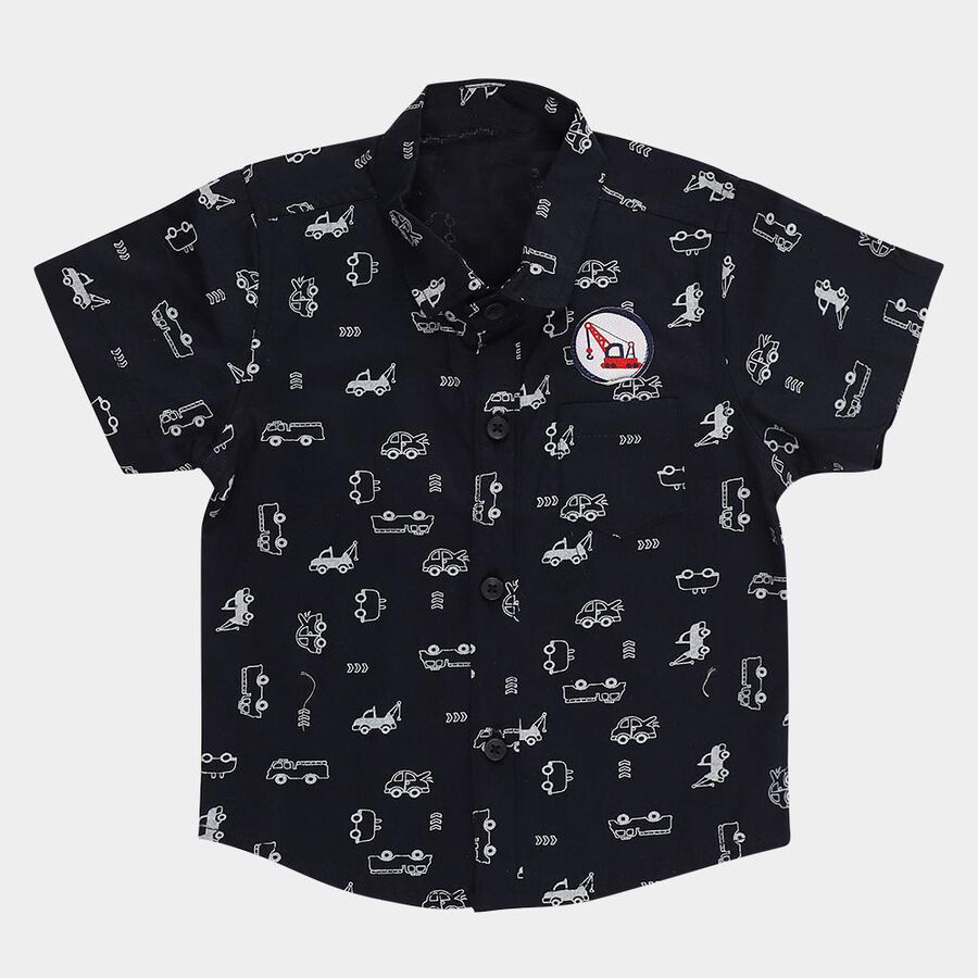 Infants' Deep Midnight Navy Blue Cotton Half Sleeve Classic Casual Shirt, Navy Blue, large
