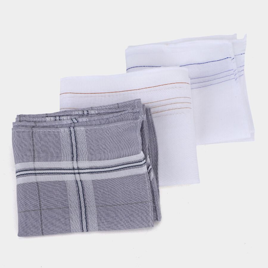 Men's Multi-colored Striped and Checked Pack of 3 Handkerchief, Dark Grey, large