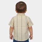 Infants Beige Striped Collared Regular Fit Shirt, Beige, small