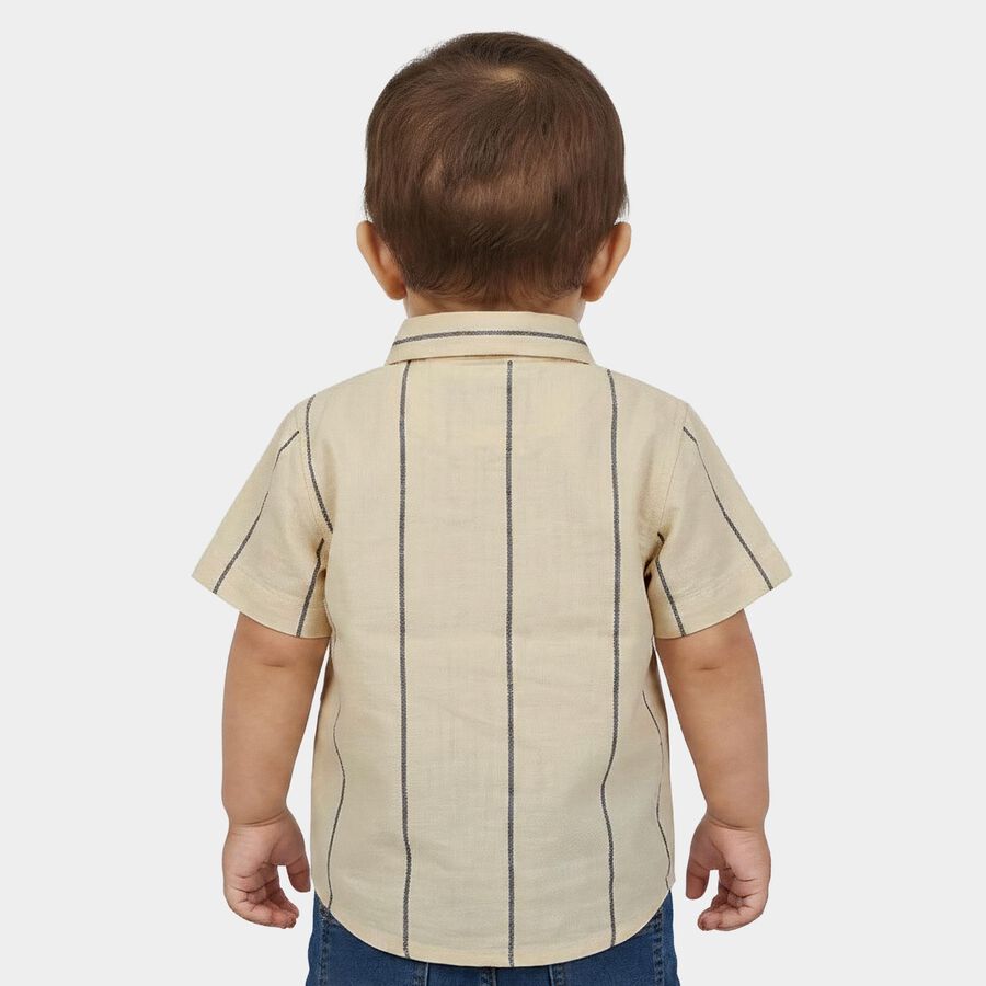 Infants Beige Striped Collared Regular Fit Shirt, Beige, large