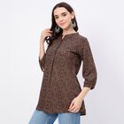 Women's Brown Notch Neck Printed Straight Kurti, भूरा, small