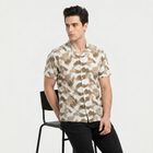 Men's Brown Cotton Camp Collar Casual Shirt, भूरा, small