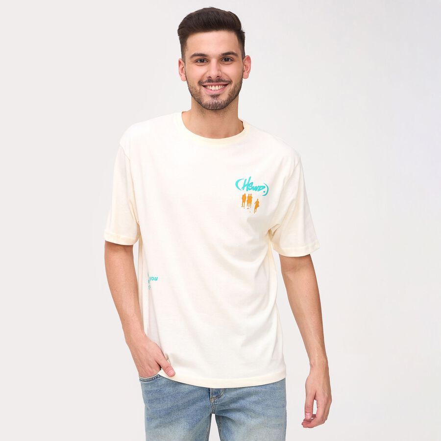 Men's Round Neck Half Sleeves T-Shirt, Off White, large image number null