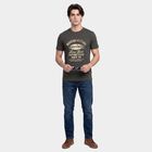 Men's Olive Green Round Neck Regular Graphic Print T-Shirt, हल्का हरा, small