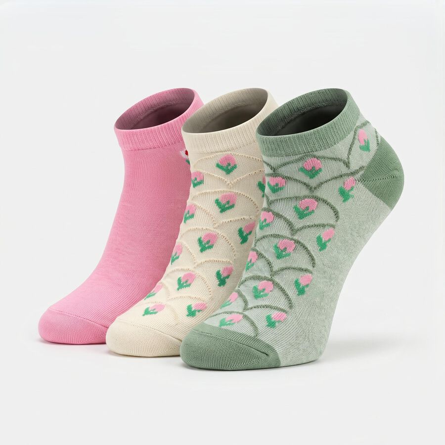 Women's Multi-Color Regular Fit Floral Pack of 3 Socks, Assorted, large