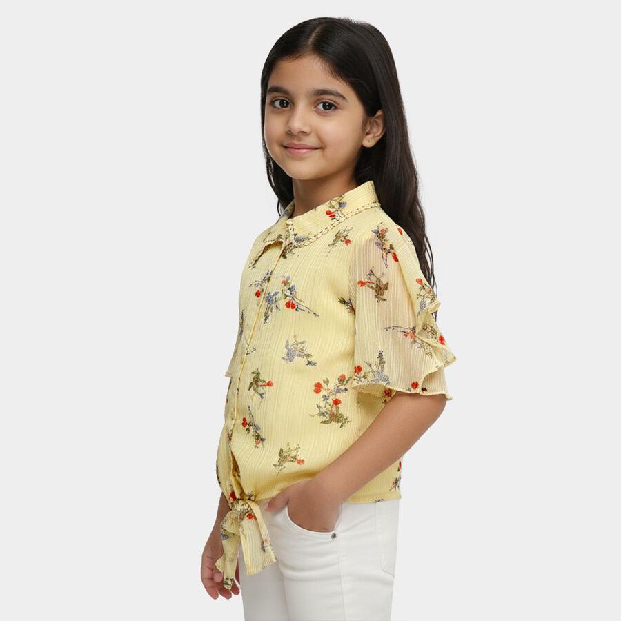 Girls' Bright Mustard Yellow Round Neck Casual T-Shirt, पीला, large