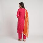 Women's Fuchsia Notch Neck Embroidered Kurta, रानी (फ्यूशिया), small