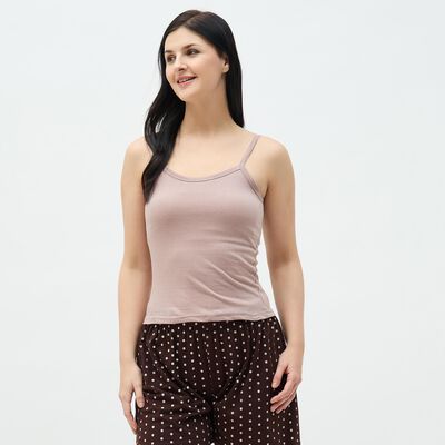 Women's Brown Cotton Scoop Neck Minimalist Slip