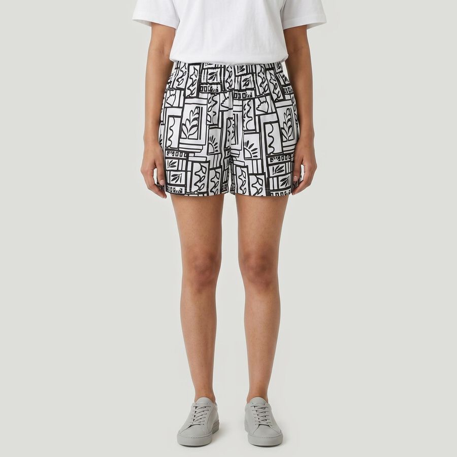 Women's Black Regular Fit Printed Shorts, काला, large