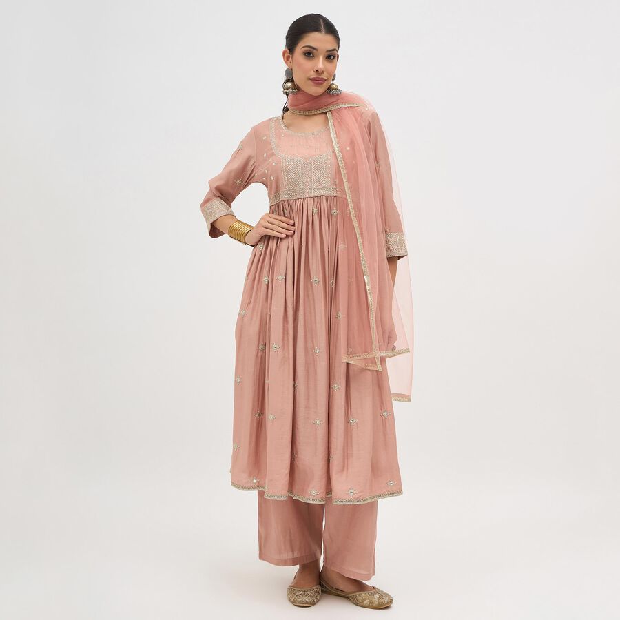 Women's Light Pink Embroidered Ethnic Set, हल्का गुलाबी, large image number null
