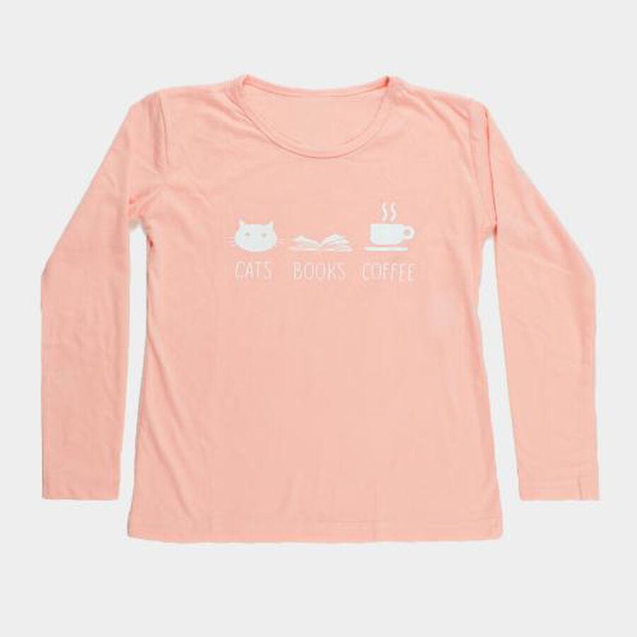 Girls Soft Peach Round Neck Casual Long Sleeve Top, पीच, large image number null