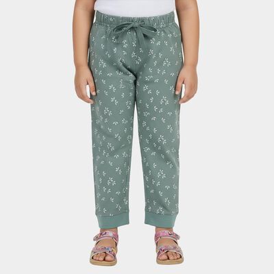 Girls Light Green Regular Fit Heart Printed Pyjama