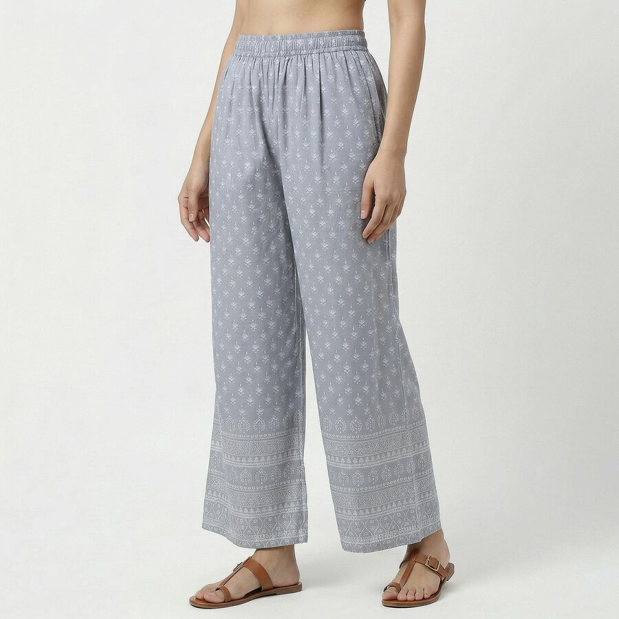 Women's Light Grey Viscose Regular Fit Solid Palazzos, हल्का ग्रे, large