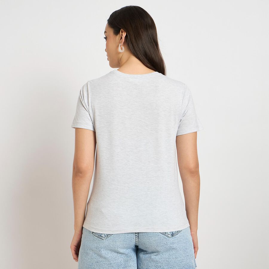 Ladies' Round Neck T-Shirt , मिश्रित हल्का ग्रे, large image number null