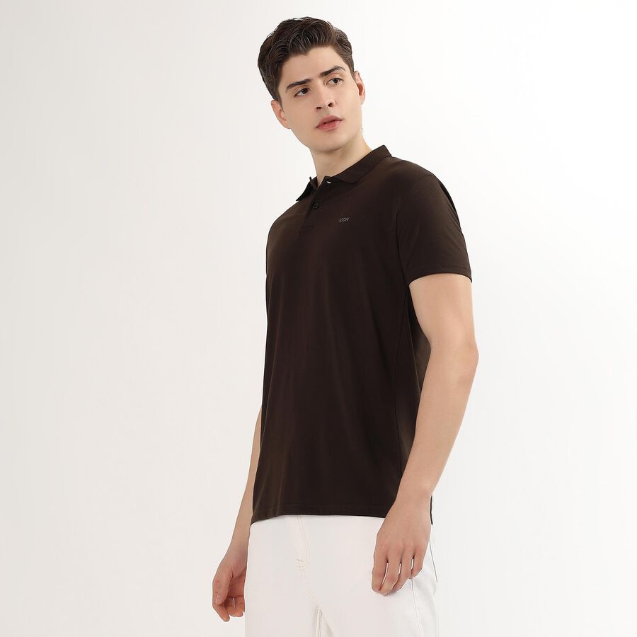 Men's Dark Brown Polo Neck Casual T-Shirt, खाकी, large