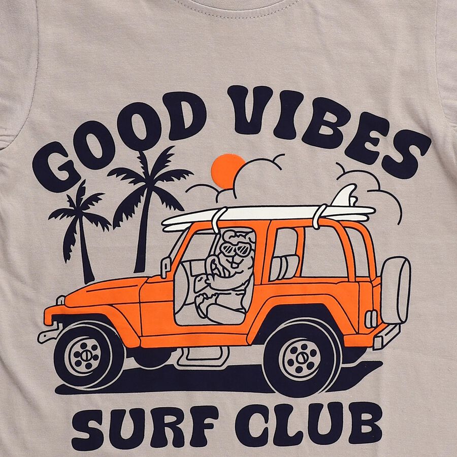 Boys Light Grey Cotton Round Neck Graphic Printed T-Shirt, Light Grey, large