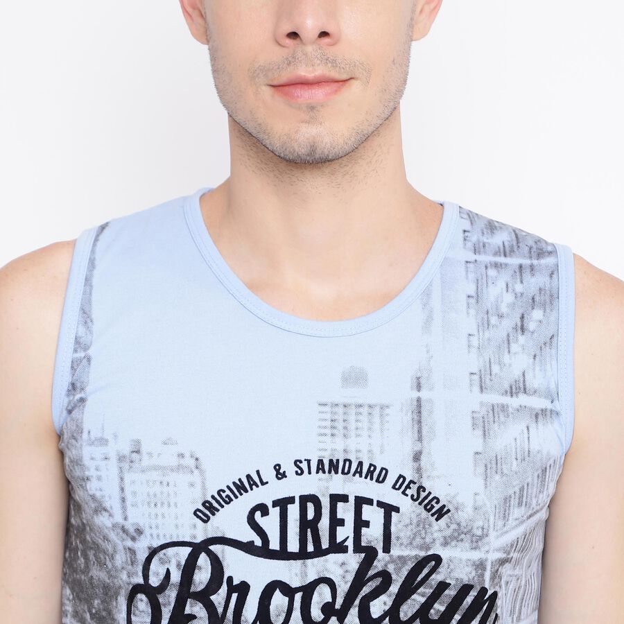 Printed Sleeveless T-Shirt, Light Blue, large image number null