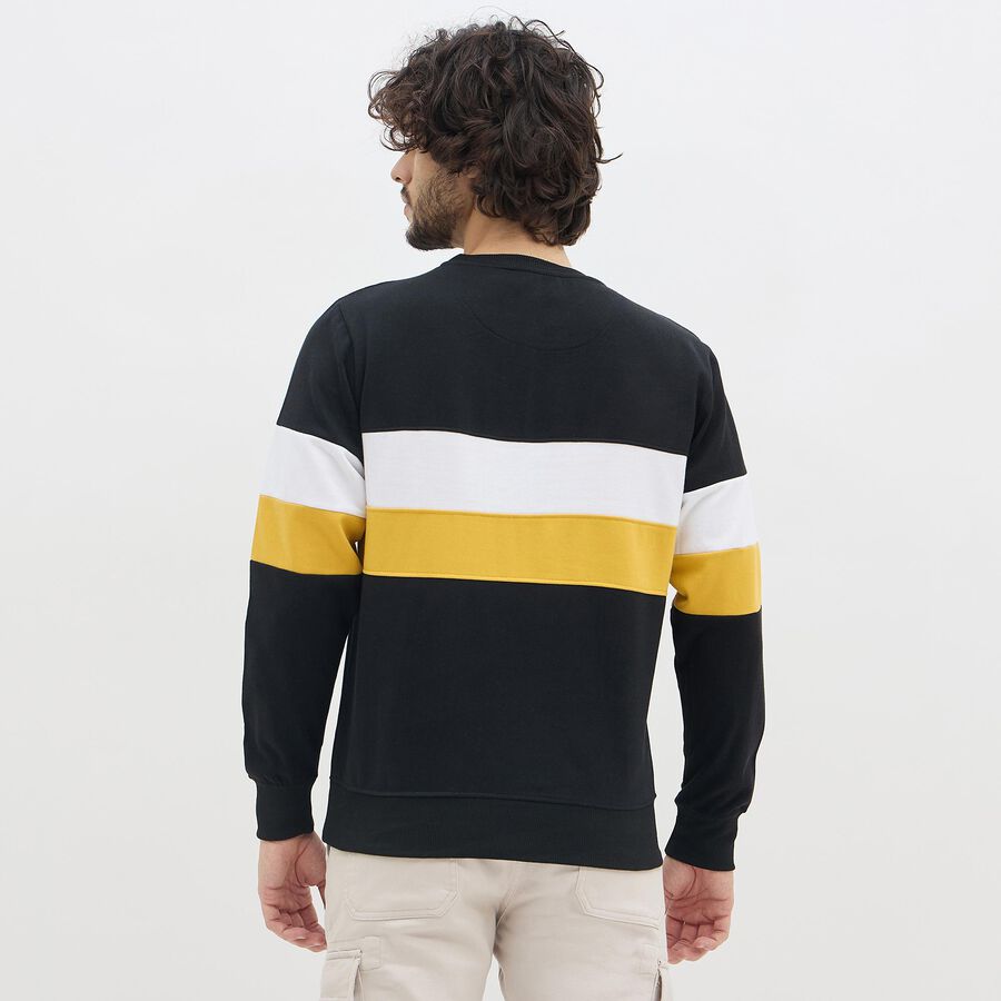 Men's Jet Black Crew Neck Casual Sweatshirt, काला, large image number null