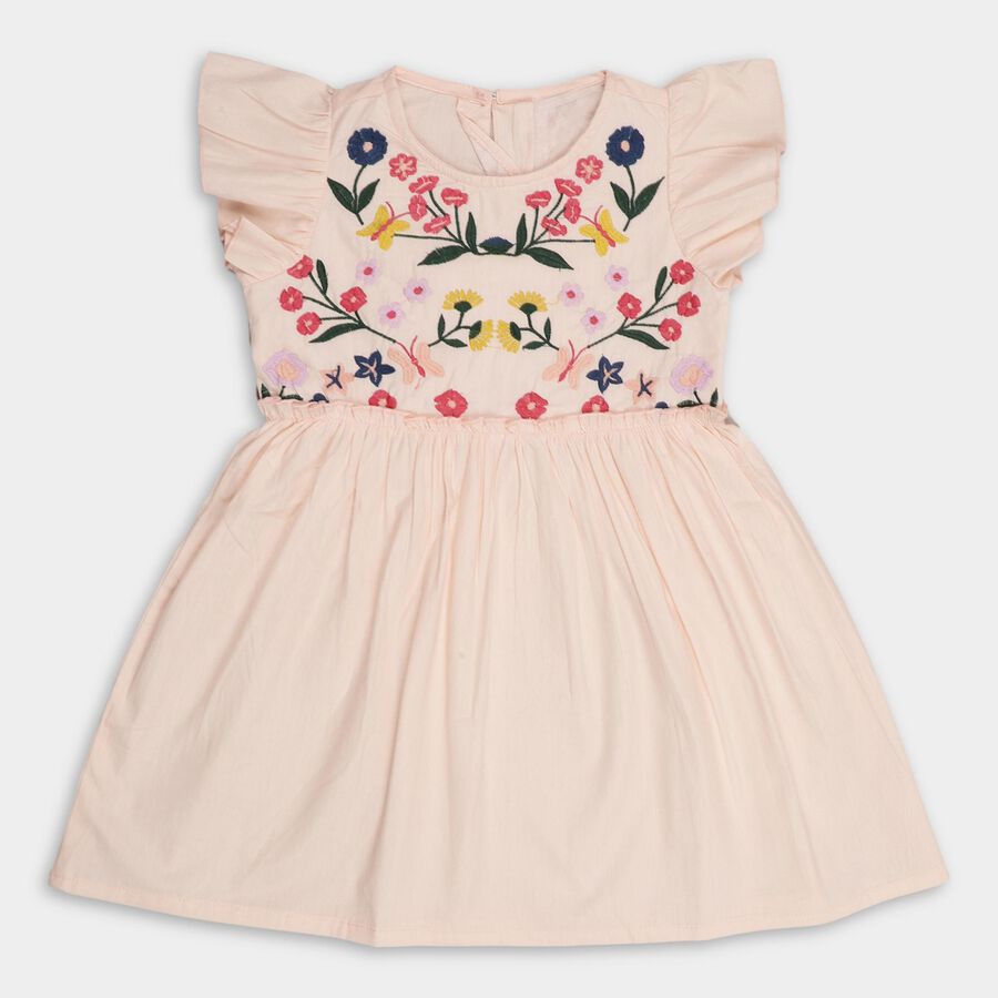 Girls' 100% Cotton Frock, हल्का गुलाबी, large