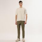 Men's Green Slim Fit Flat-Front Casual Trousers, Light Green, small