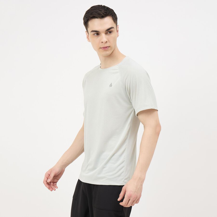 Men's Light Grey Round Neck Athleisure T-Shirt, Light Grey, large