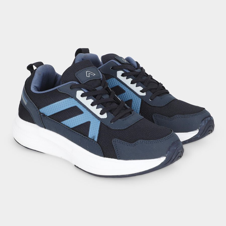 Men's Navy Blue Lace-Up Sneakers, नेवी ब्लू, large