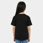 Girls Black Cotton Round Neck Regular T-Shirt, काला, small