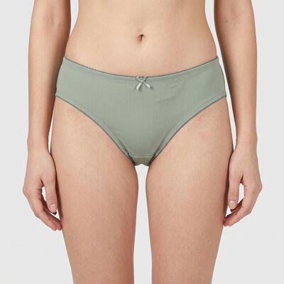 Women's Sage Green Regular Fit Ribbed Brief Panty