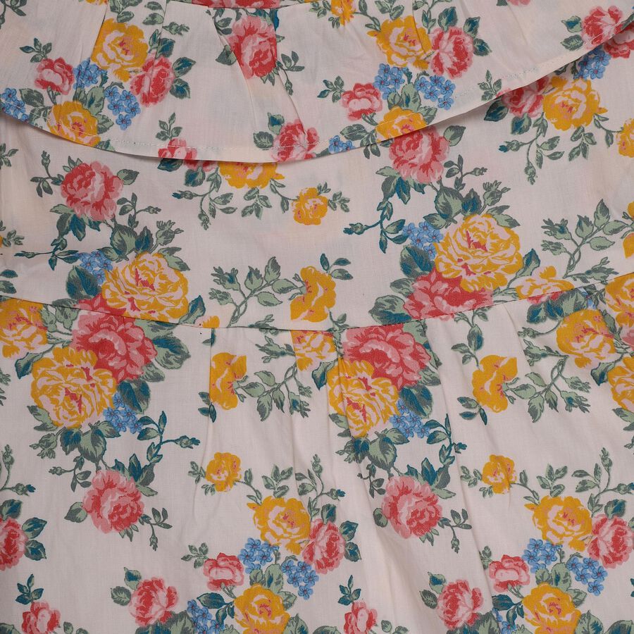 Girls' Off White Cotton Blend Casual Frock, ऑफ व्हाइट, large