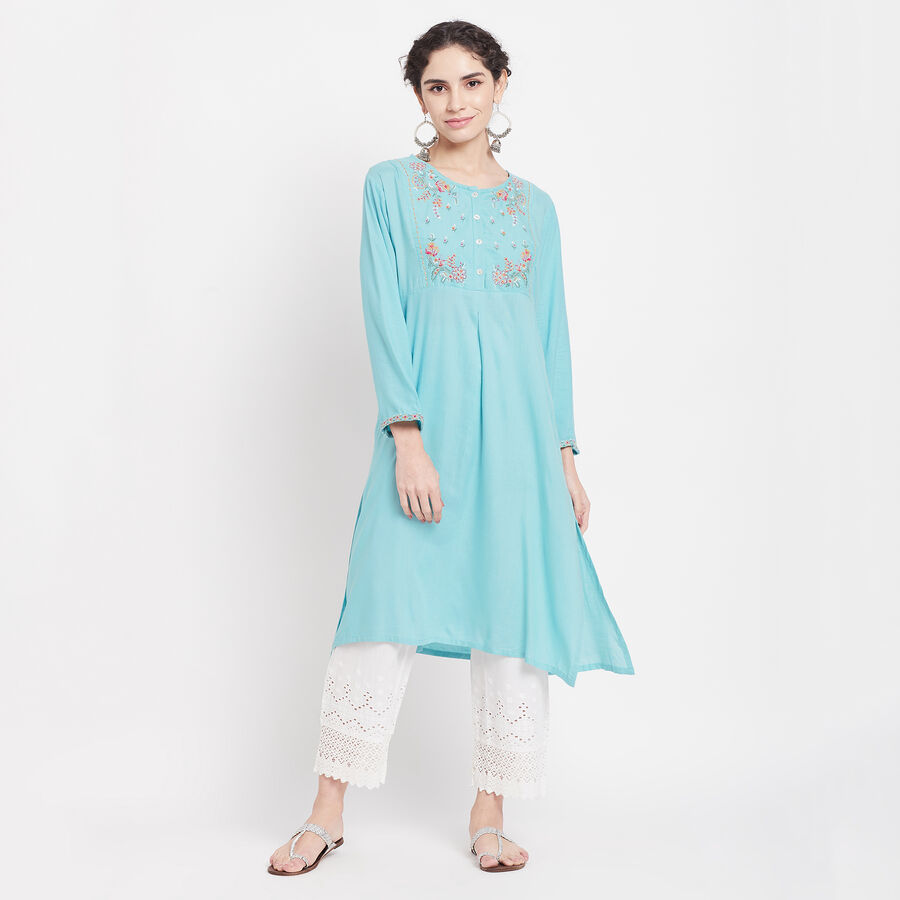 3/4Th Sleeves Straight Kurta, Mid Blue, large image number null