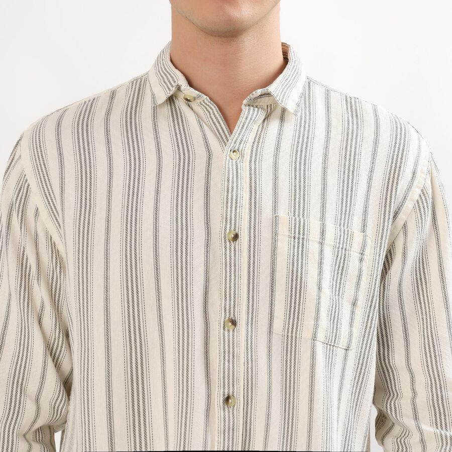 Men's Rich Eggshell White Cotton Classic Collar Casual Shirt, ऑफ व्हाइट, large image number null